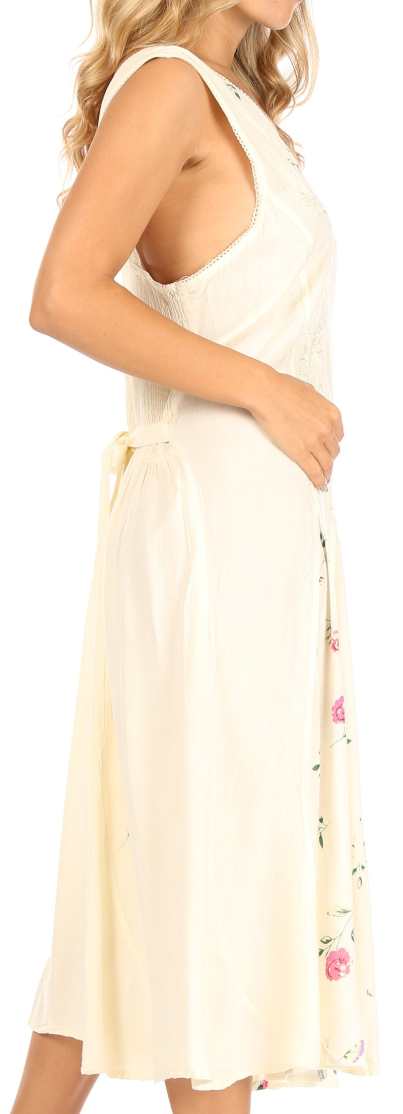 Sakkas Lila Women's Midi Sleeveless Floral Boho Casual Rayon Dress Adjustable