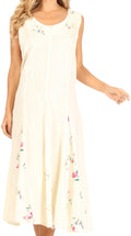 Sakkas Lila Women's Midi Sleeveless Floral Boho Casual Rayon Dress Adjustable#color_Ivory