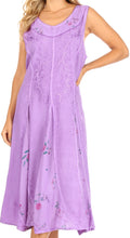 Sakkas Lila Women's Midi Sleeveless Floral Boho Casual Rayon Dress Adjustable#color_Purple