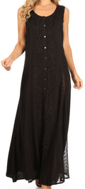 Sakkas Diana Women's Maxi Sleeveless Stonewashed Long Boho Casual Dress Rayon#color_Black