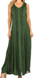 Sakkas Diana Women's Maxi Sleeveless Stonewashed Long Boho Casual Dress Rayon#color_Green