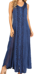 Sakkas Diana Women's Maxi Sleeveless Stonewashed Long Boho Casual Dress Rayon#color_Navy
