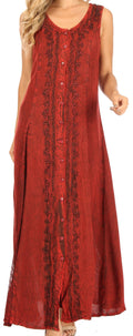 Sakkas Diana Women's Maxi Sleeveless Stonewashed Long Boho Casual Dress Rayon#color_Red