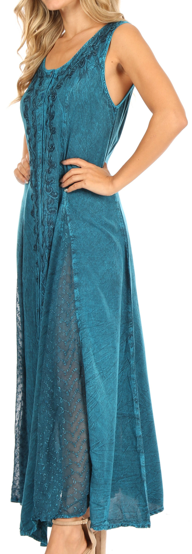 Sakkas Diana Women's Maxi Sleeveless Stonewashed Long Boho Casual Dress Rayon