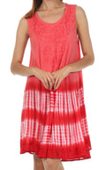 Sakkas Stripe Tie Dye Tank Sheath Dress / Cover Up#color_Coral