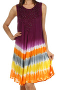 Sakkas Stripe Tie Dye Tank Sheath Dress / Cover Up#color_Plum
