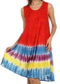 Sakkas Stripe Tie Dye Tank Sheath Dress / Cover Up#color_Red