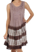 Sakkas Stripe Tie Dye Tank Sheath Dress / Cover Up#color_Taupe