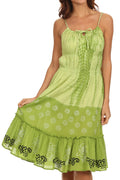 Sakkas Bria Floral Print Smocked Waist Spaghetti Strap Tie Dye Dress#color_Green