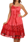 Sakkas Bria Floral Print Smocked Waist Spaghetti Strap Tie Dye Dress#color_Red