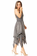 Sakkas Ella Smocked Bodice Spaghetti Strap Double Layered Dress