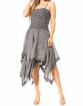 Sakkas Ella Smocked Bodice Spaghetti Strap Double Layered Dress#color_A-Black