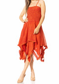 Sakkas Ella Smocked Bodice Spaghetti Strap Double Layered Dress#color_A-Red
