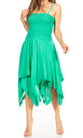 Sakkas Ella Smocked Bodice Spaghetti Strap Double Layered Dress#color_Aqua