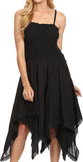 Sakkas Ella Smocked Bodice Spaghetti Strap Double Layered Dress#color_Black