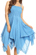Sakkas Ella Smocked Bodice Spaghetti Strap Double Layered Dress#color_Blue
