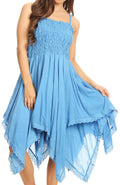 Sakkas Ella Smocked Bodice Spaghetti Strap Double Layered Dress#color_Blue