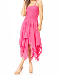 Sakkas Ella Smocked Bodice Spaghetti Strap Double Layered Dress#color_Coral