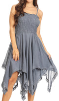 Sakkas Ella Smocked Bodice Spaghetti Strap Double Layered Dress#color_Grey