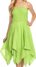 Sakkas Ella Smocked Bodice Spaghetti Strap Double Layered Dress#color_Lime