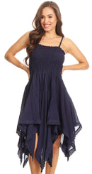 Sakkas Ella Smocked Bodice Spaghetti Strap Double Layered Dress