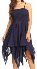 Sakkas Ella Smocked Bodice Spaghetti Strap Double Layered Dress#color_Navy