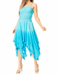Sakkas Ella Smocked Bodice Spaghetti Strap Double Layered Dress#color_O-Blue