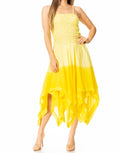 Sakkas Ella Smocked Bodice Spaghetti Strap Double Layered Dress#color_O-Yellow