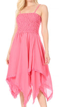 Sakkas Ella Smocked Bodice Spaghetti Strap Double Layered Dress#color_Pink