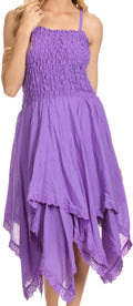 Sakkas Ella Smocked Bodice Spaghetti Strap Double Layered Dress#color_Purple
