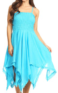 Sakkas Ella Smocked Bodice Spaghetti Strap Double Layered Dress#color_Turquoise