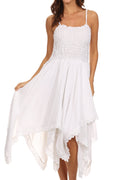 Sakkas Ella Smocked Bodice Spaghetti Strap Double Layered Dress#color_White