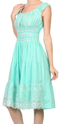 Sakkas Women's Gwendolyn Sequin Embroidered Smocked Bodice Peasant Dress
