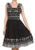 Sakkas Women's Gwendolyn Sequin Embroidered Smocked Bodice Peasant Dress#color_Black