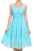 Sakkas Women's Lulu Sequin Embroidered Smocked Bodice Peasant Dress#color_Turquoise