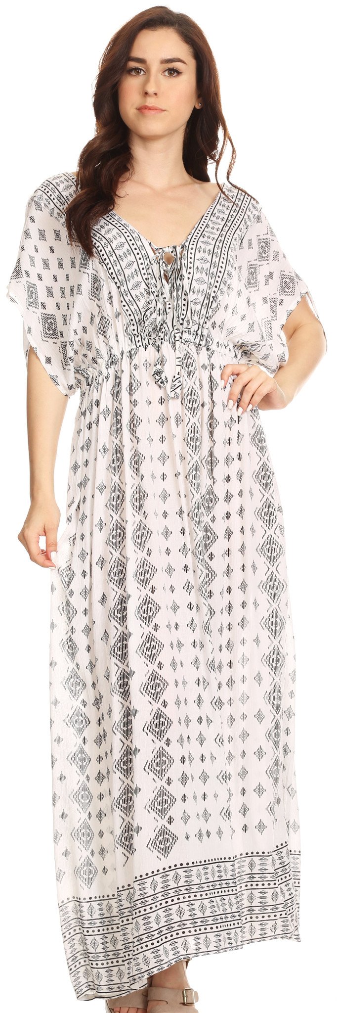 Sakkas Sofia Aztec Print V-neck Caftan Summer Long  Maxi Dress