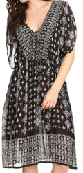 Sakkas Denika Aztec Print Summer Midi Dress Cover-up with V Neck #color_BlackWhite