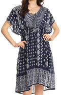 Sakkas Denika Aztec Print Summer Midi Dress Cover-up with V Neck #color_Blue/White