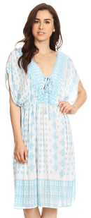 Sakkas Denika Aztec Print Summer Midi Dress Cover-up with V Neck
