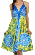 Sakkas Isis Silky Halter Dress#color_Blue/Yellow