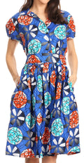 Sakkas Ife Wax African Ankara Colorful Cocktail Short Dress Off-shoulder w/pockets#color_2259-42-Multi