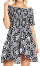 Sakkas Ife Wax African Ankara Colorful Cocktail Short Dress Off-shoulder w/pockets