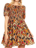 Sakkas Ife Wax African Ankara Colorful Cocktail Short Dress Off-shoulder w/pockets#color_27-Multi