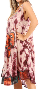 Sakkas Butterfly Tie Dye Tank Sheath Caftan Mid Length Cotton Dress