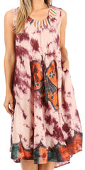 Sakkas Butterfly Tie Dye Tank Sheath Caftan Mid Length Cotton Dress#color_Beige