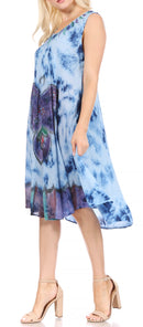 Sakkas Butterfly Tie Dye Tank Sheath Caftan Mid Length Cotton Dress
