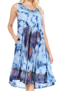 Sakkas Butterfly Tie Dye Tank Sheath Caftan Mid Length Cotton Dress#color_Blue