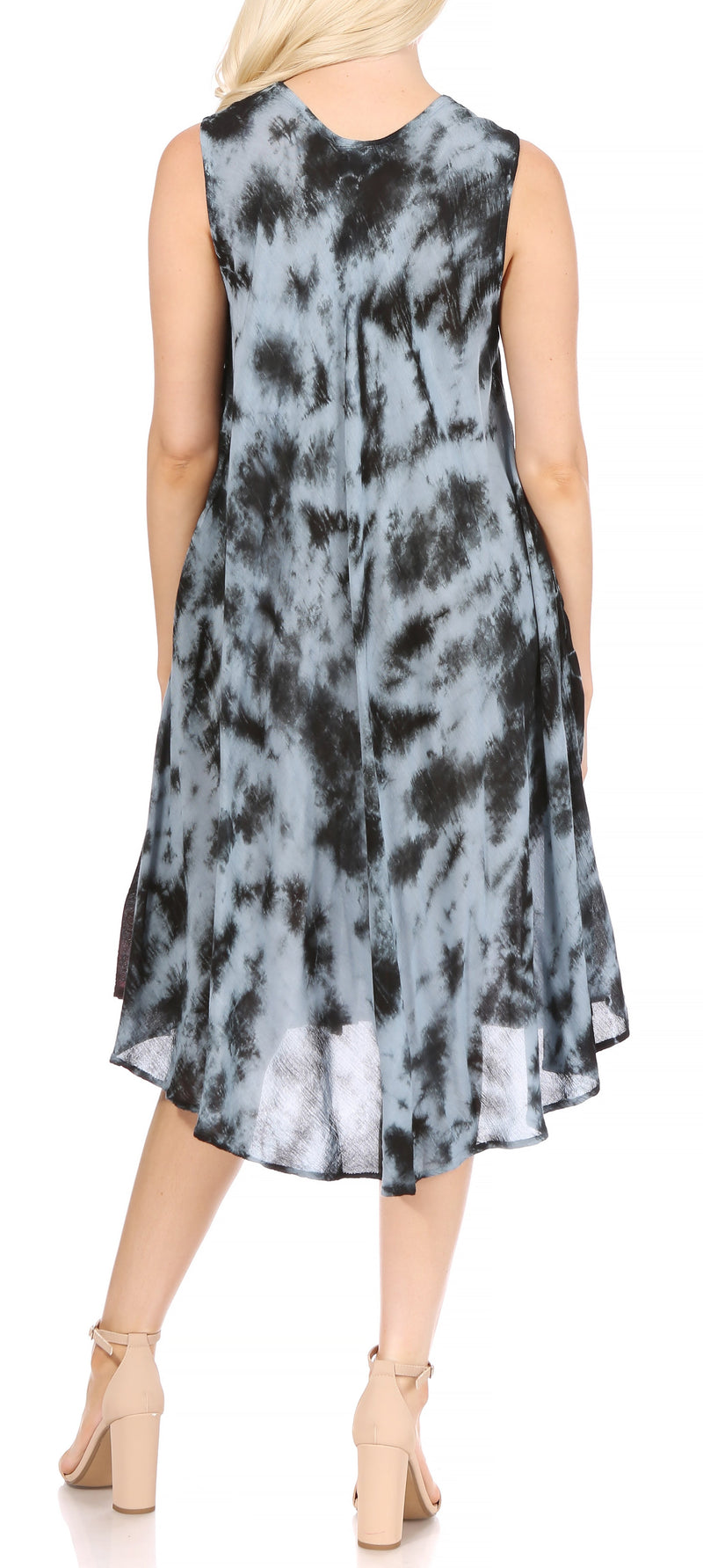 Sakkas Butterfly Tie Dye Tank Sheath Caftan Mid Length Cotton Dress