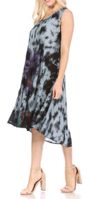 Sakkas Butterfly Tie Dye Tank Sheath Caftan Mid Length Cotton Dress