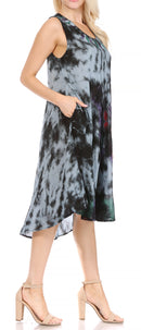 Sakkas Butterfly Tie Dye Tank Sheath Caftan Mid Length Cotton Dress
